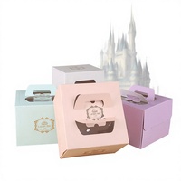 Boîte à gâteau d'anniversaire portable avec fenêtre, dorure et emballage de pâtisserie, boîte à gâteau en papier portable avec estampage à chaud