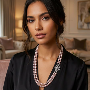 Luxuriöse Designer-Kamelien-Perlen Vintage-Halskette für Damen, Lange Mehrlagige Pullover-Kette, Hochzeits-Charm-Anhänger Schmuck - Product Image 3