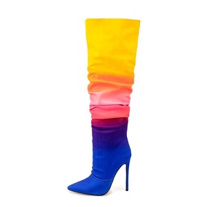 <span class=keywords><strong>Botines</strong></span> largos plisados hasta la rodilla con tacones altos ajustados estilo Stiletto de talla 47 coloridos para <span class=keywords><strong>mujer</strong></span> con punta en pico ESTILO OCCIDENTAL - Product Image 1