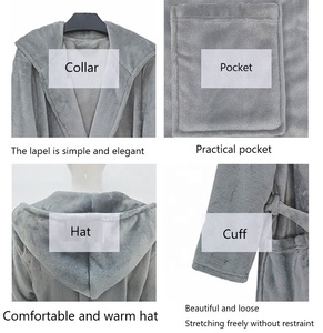 Unisex Soft Customizable Flannel Fleece Bathrobe Long Winter Sleepwear for Men Women Spa Bath <strong>Hooded</strong> <strong>Robe</strong> - Product Image 6