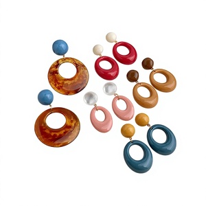 Nouvelles Boucles d'Oreilles Créoles Géométriques en Résine Faits Main Bleu Orange Tendance Classiques Bijoux Statement pour Femme Mariage Fête - Product Image 4