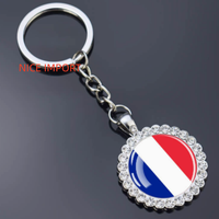Porte-clés fleur en strass drapeau République Dominicaine, très populaire, pour sac à dos, décoration de clés, breloque de portefeuille, souvenir de voyage