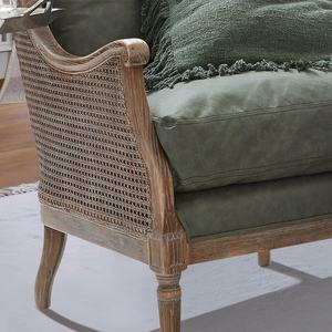 फ्रेंच डिजाइन ओक लकड़ी के फ्रेम रीक्लिनिंग आर्मचेयर के साथ लिविंग रूम में आराम के लिए रेटन बैकरेस्ट फार्महाउस शैली के साथ - Product Image 4
