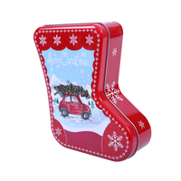 Boîtes cadeaux en fer blanc en forme de botte de Noël avec impression décalée, couleur personnalisée pour l'emballage de bonbons et de friandises de Noël