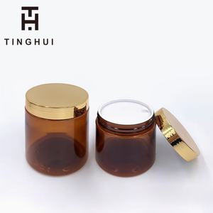 Emballage cosmétique de luxe avec couvercle doré personnalisé, contenants en plastique noir de qualité alimentaire de 250 ml (8 oz) avec couvercles - Product Image 3