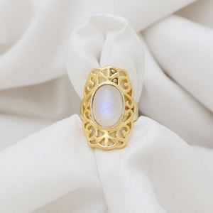 Anillo de piedras preciosas de piedra lunar arcoíris de Plata de Ley 925 nueva moda chapado en oro de 18 quilates para bodas y fiestas - Product Image 2