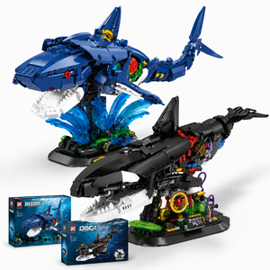 Set di Costruzioni Meccaniche Squalo e Orca, Giocattolo Animale Marino con Coda Mobile, Giocattolo Educativo da Costruzione per Bambini - Product Image 1
