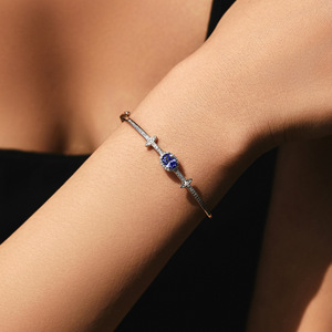 S925 Silver Sapphire <b>Bracelet</b> Oval Cut Bezel Setting Star Pattern Classic Style Women's Everyday Wear Jewelry - Product Image 4