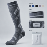 Chaussettes de compression sportives gris anthracite à compression graduée pour mollets, avec tableau de mesure, manchette plus large et bout plat