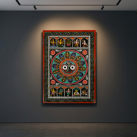 Décoration murale rectangulaire en bois d'origine orrièrese Dashavatara Pattachitra pour salon intérieur