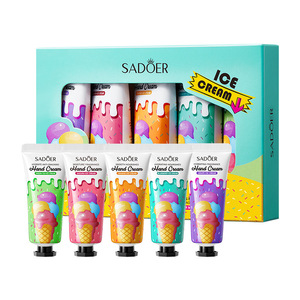 Coffret de 5 crèmes pour les mains SADOER Ice Cream, boîte cadeau, hydratantes, <span class=keywords><strong>parfum</strong></span>ées, raisin, myrtille, sakura, thé vert, orange, kit de soin des mains, en gros - Product Image 1