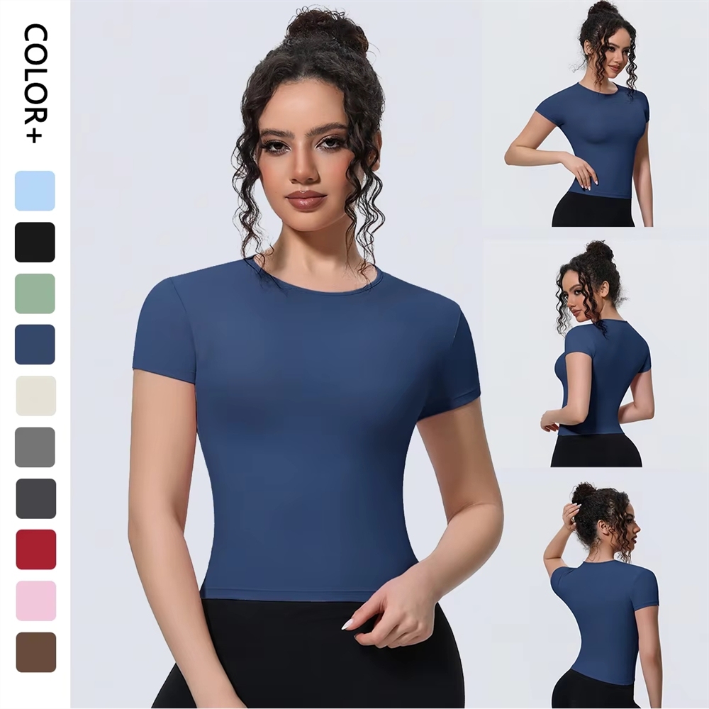High Elastic Slim Fit Quick Dry Breathable Short Sleeve Women Yoga Top Workout Fitness Sports T-Shirt