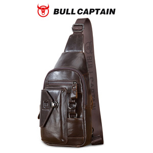 BULLCAPTAIN Genuine Leather Crossbody Sling Bag for Men Cellphone Stand, Chain, Chest Shoulder <b>Backpack</b>, Daypack - Product Image 1
