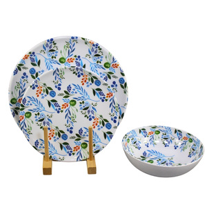 ชุดอาหารเมลามีนลายดอกไม้ฤดูใบไม้ผลิฤดูร้อน 12 ชิ้น จานและชามสีขาว - Product Image 6