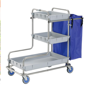 Carrello Ospedaliero a 3 Ripiani in Acciaio Inox, Capacità 50L con Sacca Blu per Pulizia e Uso Medico - Product Image 2