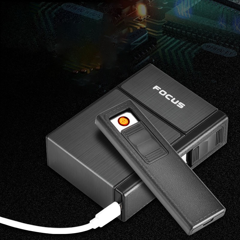HD Elektronik Feuerzeug Zigarettenetui fr 20 Zigaretten,  gold/schwarz/silber