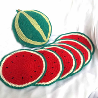 Dessous de verre colorés en laine crochetés à la main et sac de rangement pour melon d'eau pour décoration de restaurant