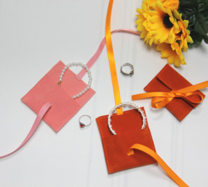 <span class=keywords><strong>Pochette</strong></span> à bijoux en velours luxueux, enveloppe en microfibre avec rabat pour le rangement des colliers et boucles d'oreilles, emballage pour la vente au détail, les voyages et les cadeaux - Product Image 3