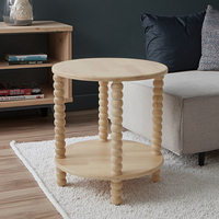Table basse ronde à deux niveaux en bois, nouveau design style ferme, avec étagère en bois massif, vente en gros
