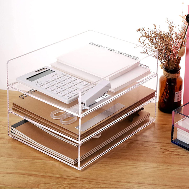 Desk Organizers and Accessories, Paper File Organizer Tray, Clear Acrylic Stackable Letter Size Workspace Office Organization