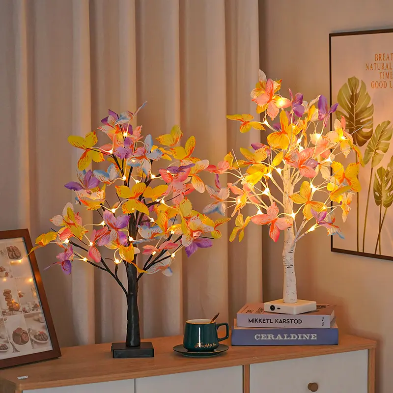 60cm 24LED Lighted Tabletop Lamp USB Powered Artificial Flower Bonsai Tree Lamp Butterfly Blossom Tree Light