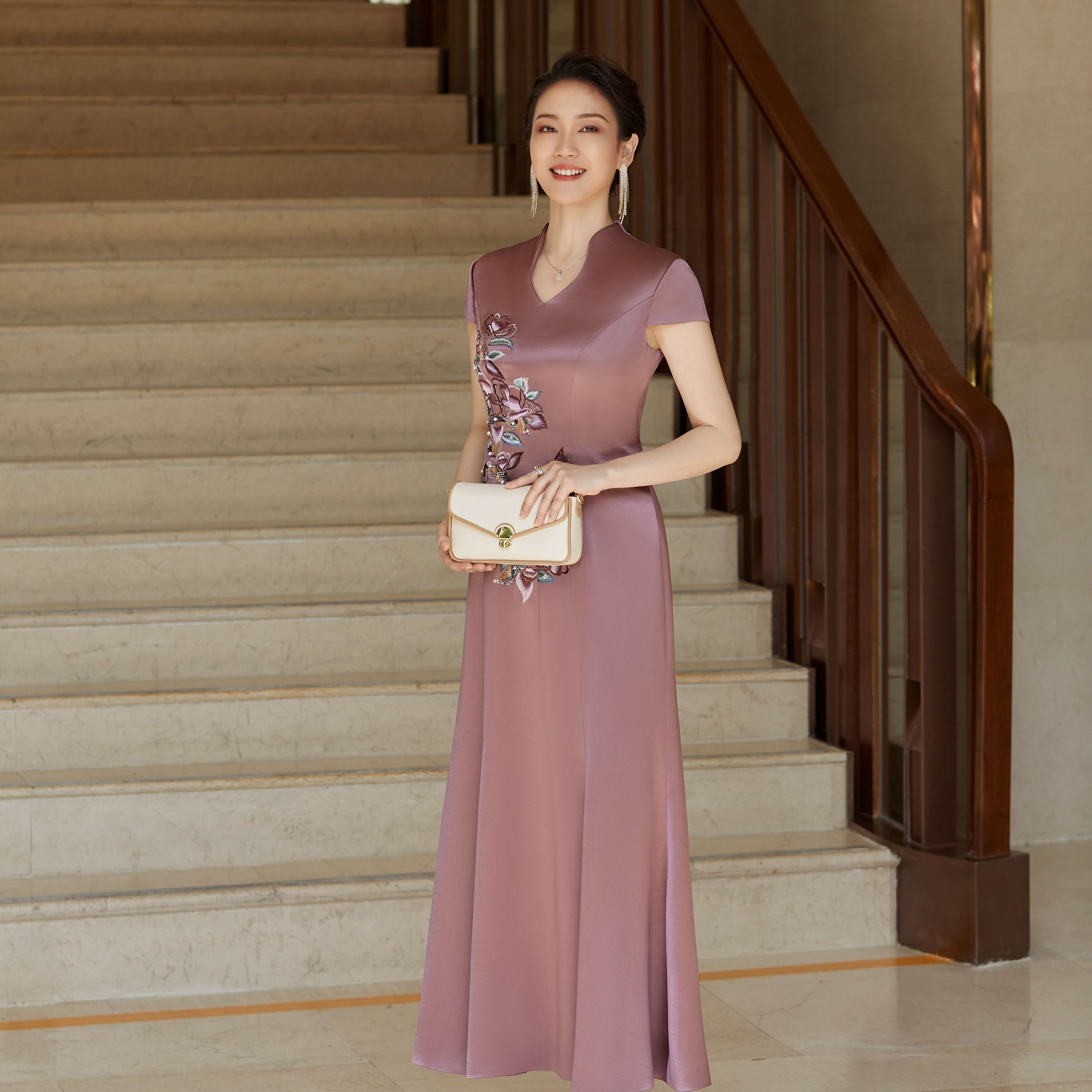 chinese fitted dress Wine Red Mermaid Qipao – Chinese Wedding Dress with Phoenix Embroidery main image 1
