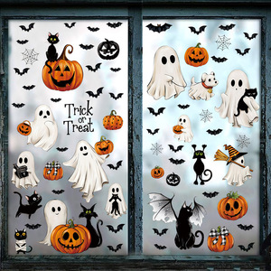 Autocollants de fenêtre d'Halloween en gros, décalcomanies statiques blanches de fantômes et chauves-souris pour la décoration de fête - Product Image 4