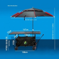Chariot de camping pliable à quatre roues avec table réglable en hauteur et toit pare-soleil pour le shopping et le stockage, OEM disponible