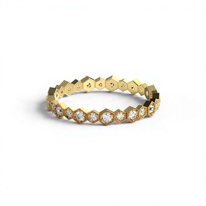 18K Gold Plated Geometric Hexagon Round Diamond Eternity <b>Ring</b> For Women Honeycomb Band Six Sided Bezel Set Stackable <b>Ring</b> Women - Product Image 1
