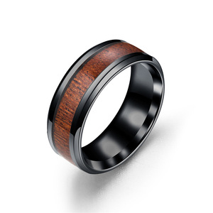Wholesale Hot Selling 8MM Wood Grain Inlaid <strong>Ring</strong> Jewelry <strong>Men</strong>' <strong>s</strong> Stainless Steel Wooden Couple <strong>Rings</strong> for <strong>Men</strong> and Women - Product Image 3