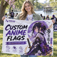 Drapeau personnalisé de 3x5 pieds avec personnage d'anime, bannière publicitaire rectangulaire en polyester non tissé, impression numérique pour affichage extérieur