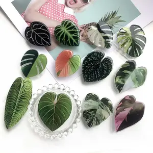 3D Tropical Rare Leaf Phone Grip Holder Green Plant Cell Phone Sockets Cute Finger Collapsible Grip Kickstand Phone Holder