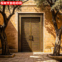 Porte d'entrée principale de villa de luxe, style mosquée arabe, en cuivre antique sculpté, double porte de sécurité islamique