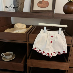Tongxingyuan Baby Girls Two Piece Set Red Top White Shorts With Apple Design Breathable Summer Outfit - Product Image 4