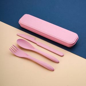 Eco-friendly Wheat Straw Spoon Fork Knife <b>Set</b> Travel Camping Plastic Cutlery - Product Image 5