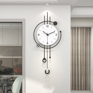 Horloge murale pendulaire minimaliste, <span class=keywords><strong>design</strong></span> noir et blanc, horloge murale numérique créative silencieuse décorative moderne pour salon - Product Image 3