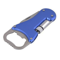 Ouvre-bouteille portable de haute qualité en acier inoxydable et aluminium avec couteau et lampe torche pour le camping et la randonnée en plein air, respectueux de l'environnement
