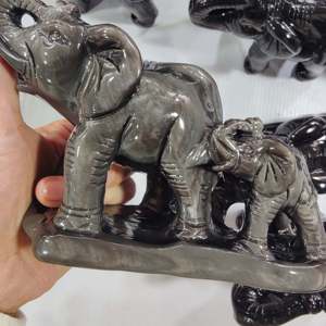 Elefante <span class=keywords><strong>de</strong></span> Obsidiana Plateada <span class=keywords><strong>Natural</strong></span> Tallado a Mano, Cristal, Tótem Animal, Feng Shui, para Decoración del Hogar, Venta al Por Mayor - Product Image 5
