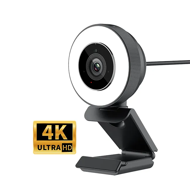 Keluaran Baru Grosir Webcam Bicara Audio Dua Arah dengan Lampu Cincin Kamera Autofocus Gambar 4K UHD