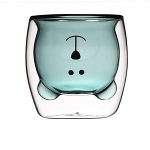 Cartone animato simpatico ialino trasparente orsetto isolato doppio strato tazze di vetro a doppio strato - Product Image 1