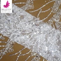 2022 bonne qualité Super étincelle paillettes perlées sur mesure couleur fleur tissu Applique brodé perlé Tulle dentelle HY2005-4