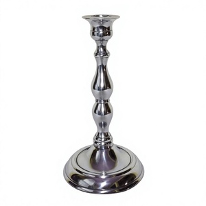 Porte-bougie en métal argenté, base conique haute, centre de table pour mariage, décoration de table à domicile - Product Image 1