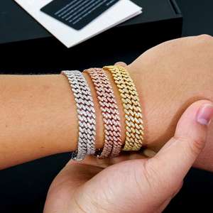 Pulsera de Eslabones Cubanos de Plata 925 con Baño de Oro de 18k, con Moissanita Redonda de 6mm Certificada GRA, Joyería Hiphop Unisex al por Mayor - Product Image 4