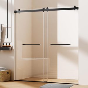 Duş kapısı 68-72 W X 76 H, mat siyah çerçevesiz çift Slidg tasarım 3/8 temperli cam pürüzsüz silindirler