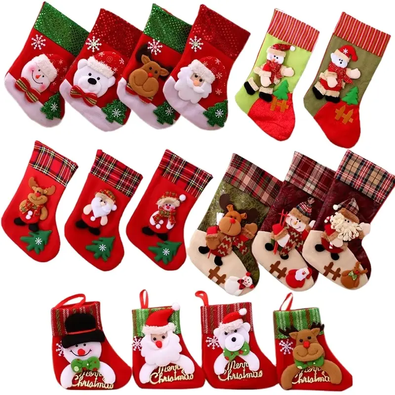 Mini Christmas stockings glitter little Xmas stockings gift and treat bags hanging socks for Christmas Decoration