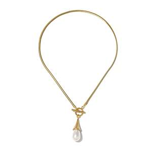 Collier pendentif en perle plaqué or en acier inoxydable pour femmes, bijoux tendance - Product Image 1
