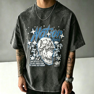 เสื้อยืดโอเวอร์ไซส์ผู้ชาย ล้างน้ำแล้ว พิมพ์ลาย คอกลม แขนสั้น ผ้าฝ้าย สไตล์วินเทจ สตรีทแวร์ - Product Image 3
