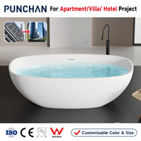 Baignoire ovale en acrylique massif, surface brillante imitation pierre, marbre artificiel, baignoire autoportante pour appartement/villa/projet hôtelier