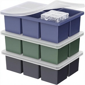 Stackable Ice Cube Trays With Lid <b>Large</b> Whiskey Cubes Mold Blue Green Gray Set For Freezer Storage - Product Image 2