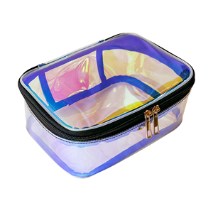 Bolsa de viaje de PVC para artículos de tocador, Maleta de <span class=keywords><strong>maquillaje</strong></span>, bolsas de cosméticos con cremallera, bolsa de PVC <span class=keywords><strong>transparente</strong></span> impermeable holográfica - Product Image 1